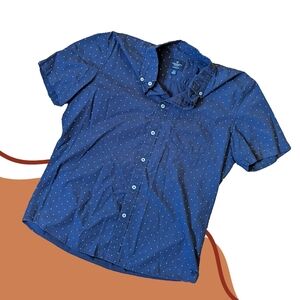AEO Mens Blue Polka-dot Short Sleeve Button-up